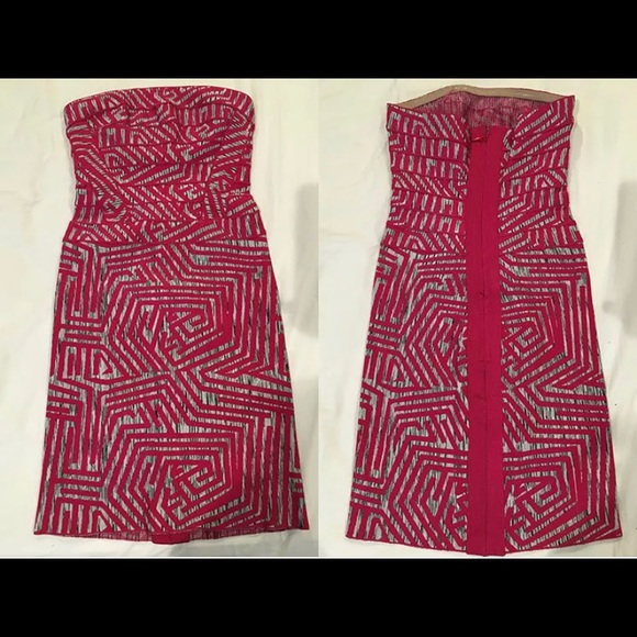 Herve Leger Pink Grey Strapless Bandage Dress xs - Picture 2 of 9